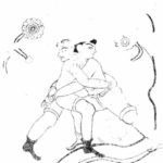 Спортивная борьба. XII-XIII вв., Пенджикент. Прорисовка П.И. Кострова.