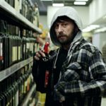 Bearded men shoplifting in supermarket