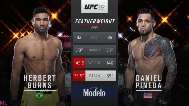 Видео боя Герберт Бёрнс - Дэниел Пинеда UFC 252